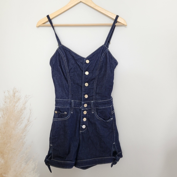 Guess Tie Hem Blue Denim Romper playsuit retro pinup vintage style SZ xs - Picture 5 of 9